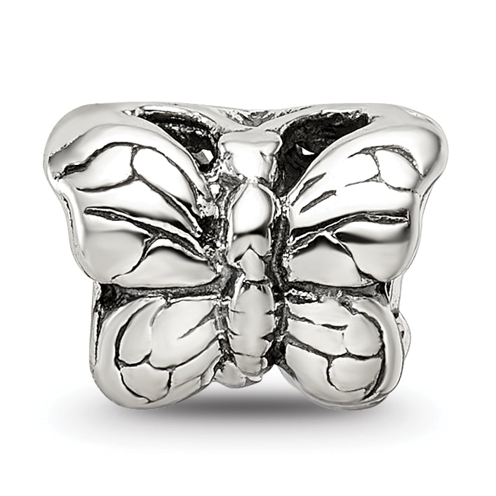 Sterling Silver 925 Butterfly Bead with Antiqued Finish Solid Cast Design