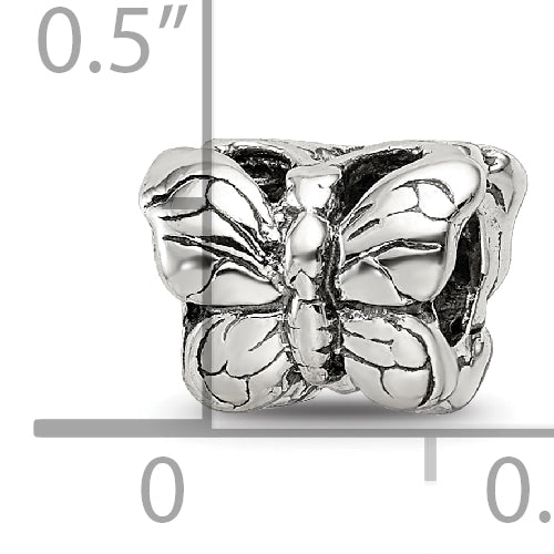 Sterling Silver 925 Butterfly Bead with Antiqued Finish Solid Cast Design