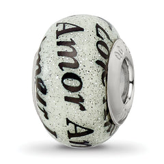 Sterling Silver Reflections Love/Amor Black & White Glitter Italian Glass