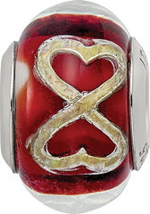 Sterling Silver Reflections Foil Heart Infinity Red Italian Glass Bead