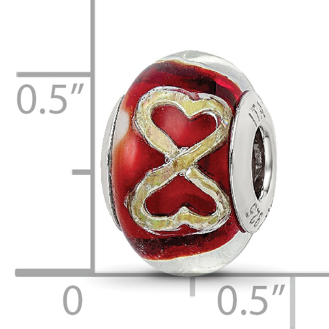 Sterling Silver Reflections Foil Heart Infinity Red Italian Glass Bead