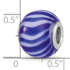 Sterling Silver Reflections Rhodium-plated Blue & White Striped Glass Bead