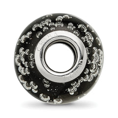 Sterling Silver Reflections Rhodium-plated Bubbles Black Glass Bead