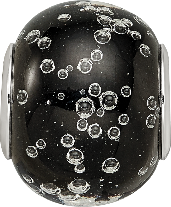 Sterling Silver Reflections Rhodium-plated Bubbles Black Glass Bead