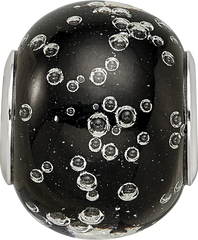 Sterling Silver Reflections Rhodium-plated Bubbles Black Glass Bead