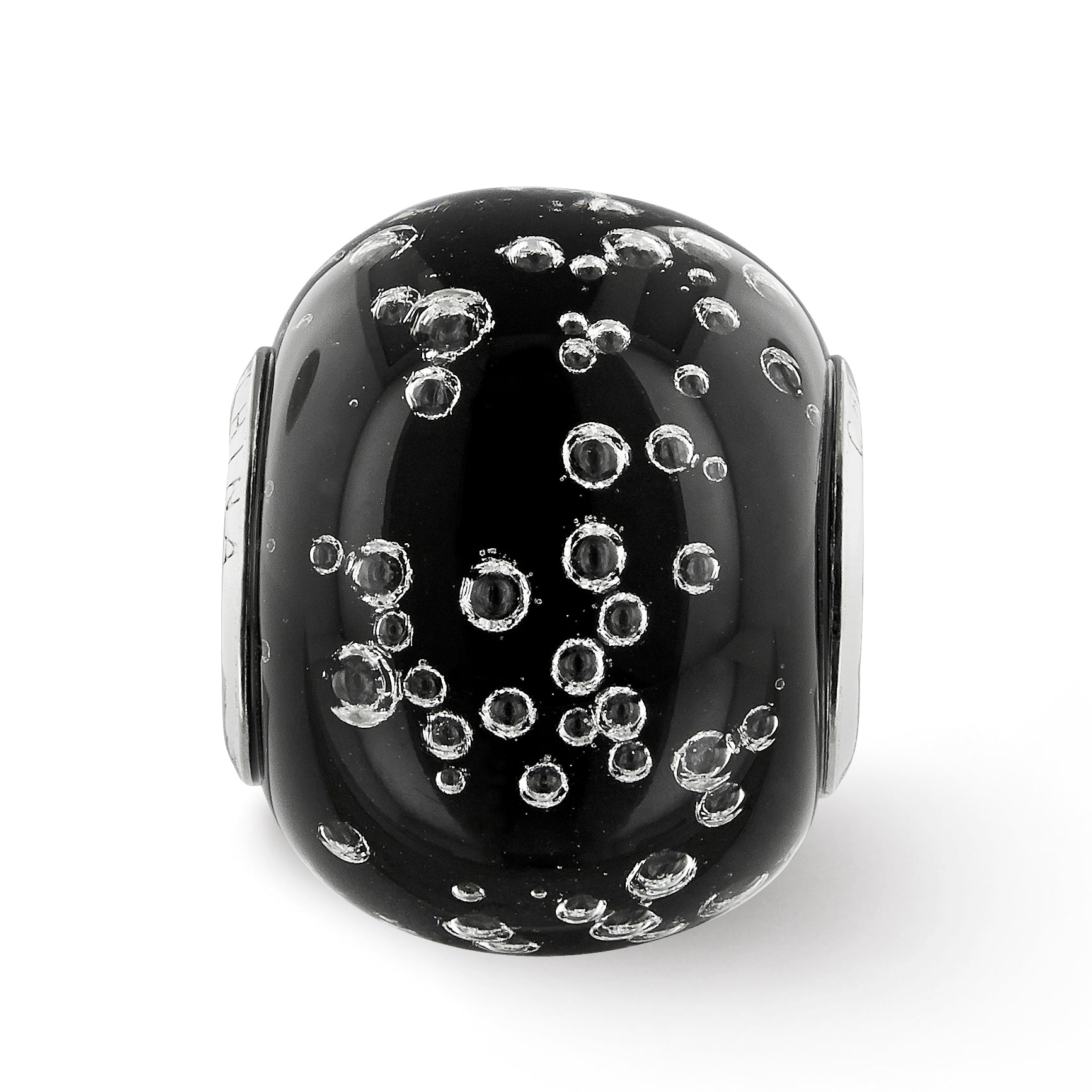 Sterling Silver Reflections Rhodium-plated Bubbles Black Glass Bead