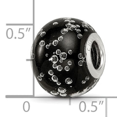 Sterling Silver Reflections Rhodium-plated Bubbles Black Glass Bead