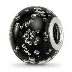 Sterling Silver Reflections Rhodium-plated Bubbles Black Glass Bead