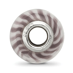 Sterling Silver Reflections Rh=plated Purple and White Striped Glass Bead