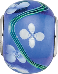 Sterling Silver Reflections Rhodium-plated White Floral Blue Glass Bead