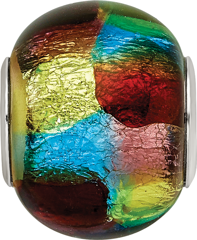 Sterling Silver Reflections Rh-plated Multi-colored Metallic Glass Bead