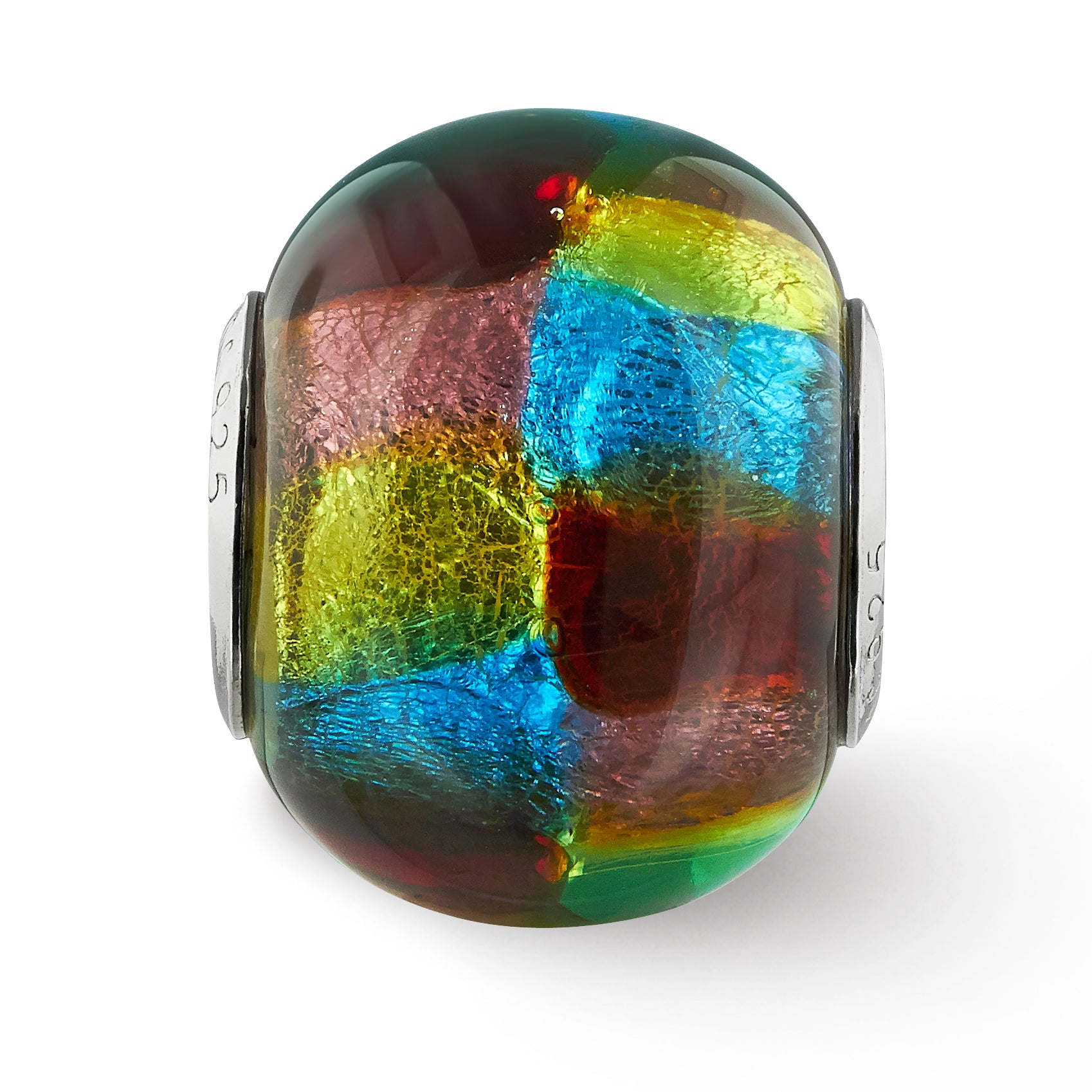 Sterling Silver Reflections Rh-plated Multi-colored Metallic Glass Bead