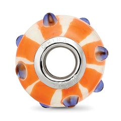 SS Reflections Rh-plated Blue Polka-dot Orange White Glass Bead