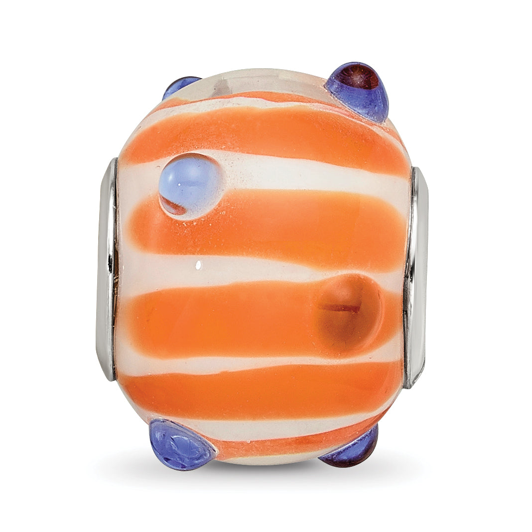 SS Reflections Rh-plated Blue Polka-dot Orange White Glass Bead