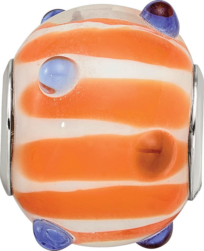 SS Reflections Rh-plated Blue Polka-dot Orange White Glass Bead