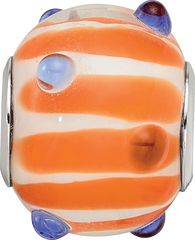 SS Reflections Rh-plated Blue Polka-dot Orange White Glass Bead