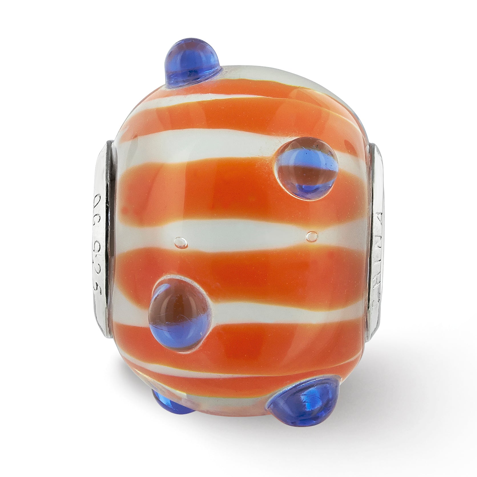 SS Reflections Rh-plated Blue Polka-dot Orange White Glass Bead