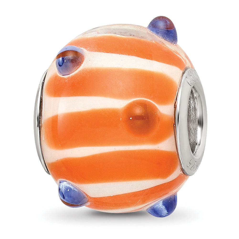 SS Reflections Rh-plated Blue Polka-dot Orange White Glass Bead