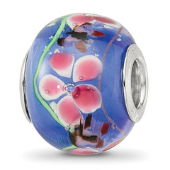 Sterling Silver Reflections Rh-plated Butterfly Pink Floral Blue Glass Bead