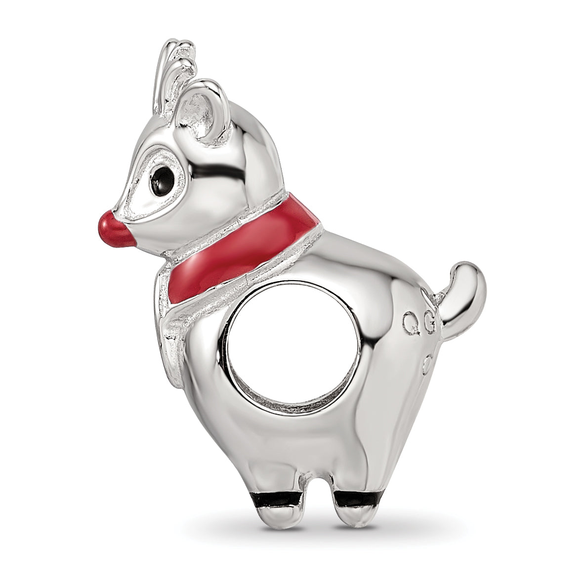 Sterling Silver Reflections Rhodium-plated Enameled Rudolph Bead