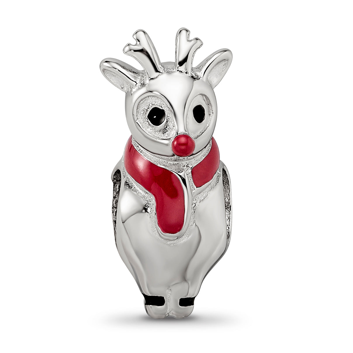 Sterling Silver Reflections Rhodium-plated Enameled Rudolph Bead