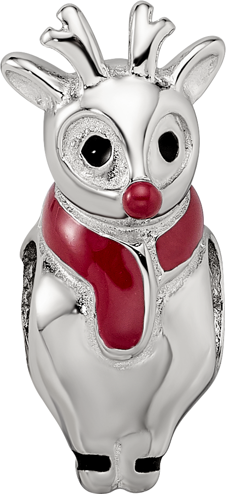 Sterling Silver Reflections Rhodium-plated Enameled Rudolph Bead