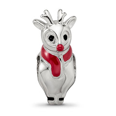 Sterling Silver Reflections Rhodium-plated Enameled Rudolph Bead