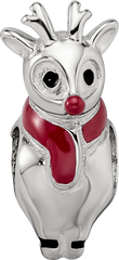 Sterling Silver Reflections Rhodium-plated Enameled Rudolph Bead