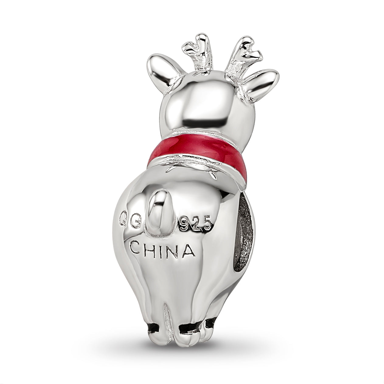 Sterling Silver Reflections Rhodium-plated Enameled Rudolph Bead