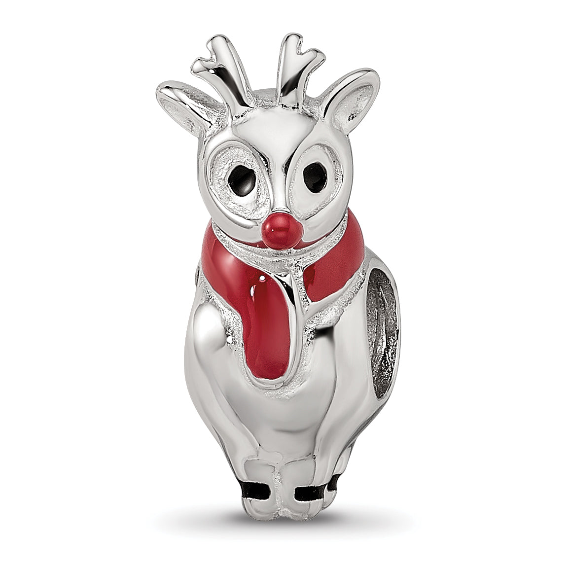 Sterling Silver Reflections Rhodium-plated Enameled Rudolph Bead