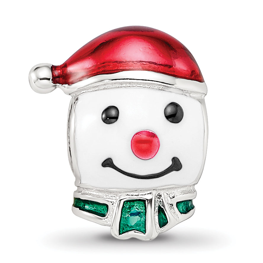 Sterling Silver Reflections Rh-plated Enameled Snowman Head Bead