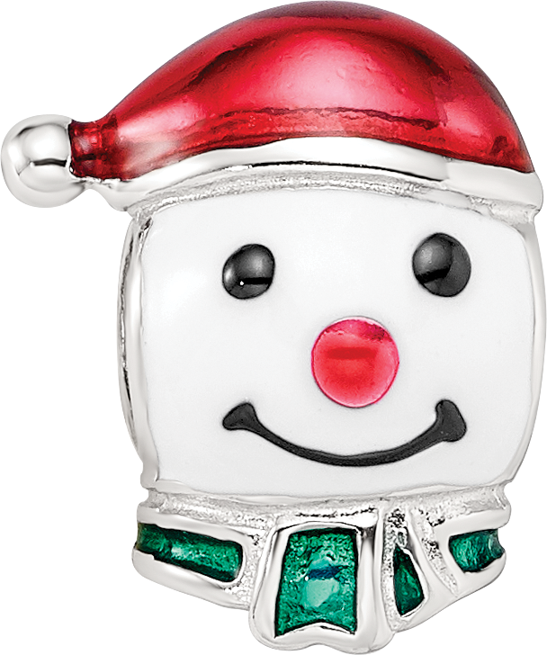 Sterling Silver Reflections Rh-plated Enameled Snowman Head Bead