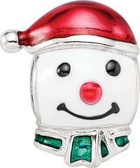 Sterling Silver Reflections Rh-plated Enameled Snowman Head Bead