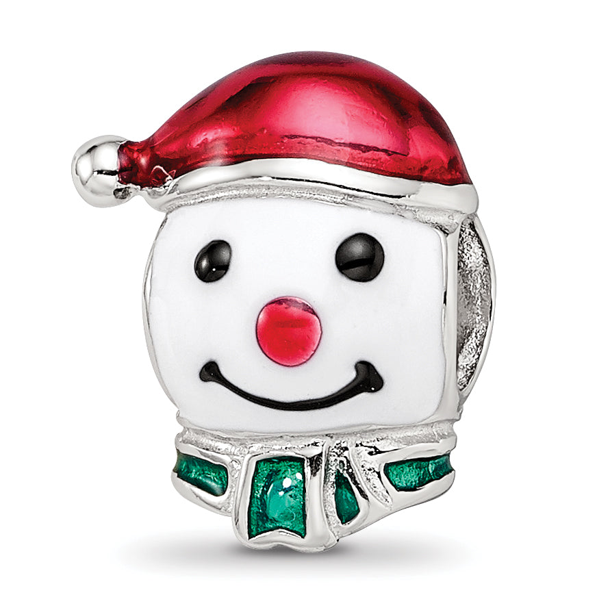 Sterling Silver Reflections Rh-plated Enameled Snowman Head Bead