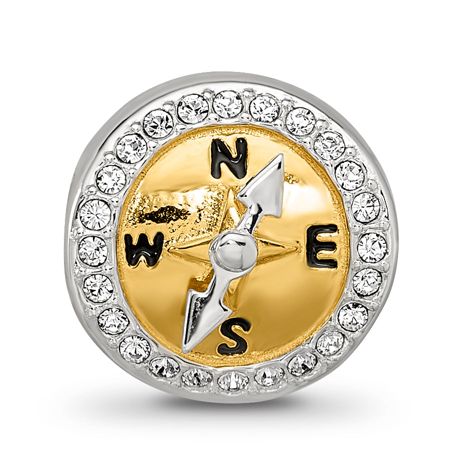 Sterling Silver Reflections Gold Tone CZ Moveable Compass Bead