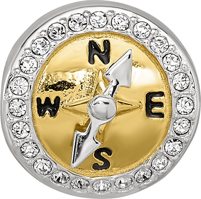 Sterling Silver Reflections Gold Tone CZ Moveable Compass Bead