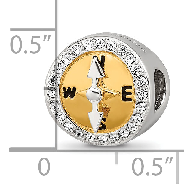 Sterling Silver Reflections Gold Tone CZ Moveable Compass Bead