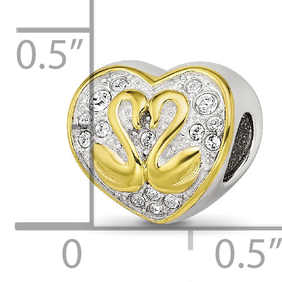 Sterling Silver Reflections Pink Enameled, Yellow IP-Plated CZ Swans Bead