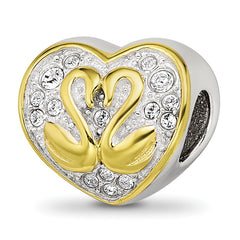 Sterling Silver Reflections Pink Enameled, Yellow IP-Plated CZ Swans Bead