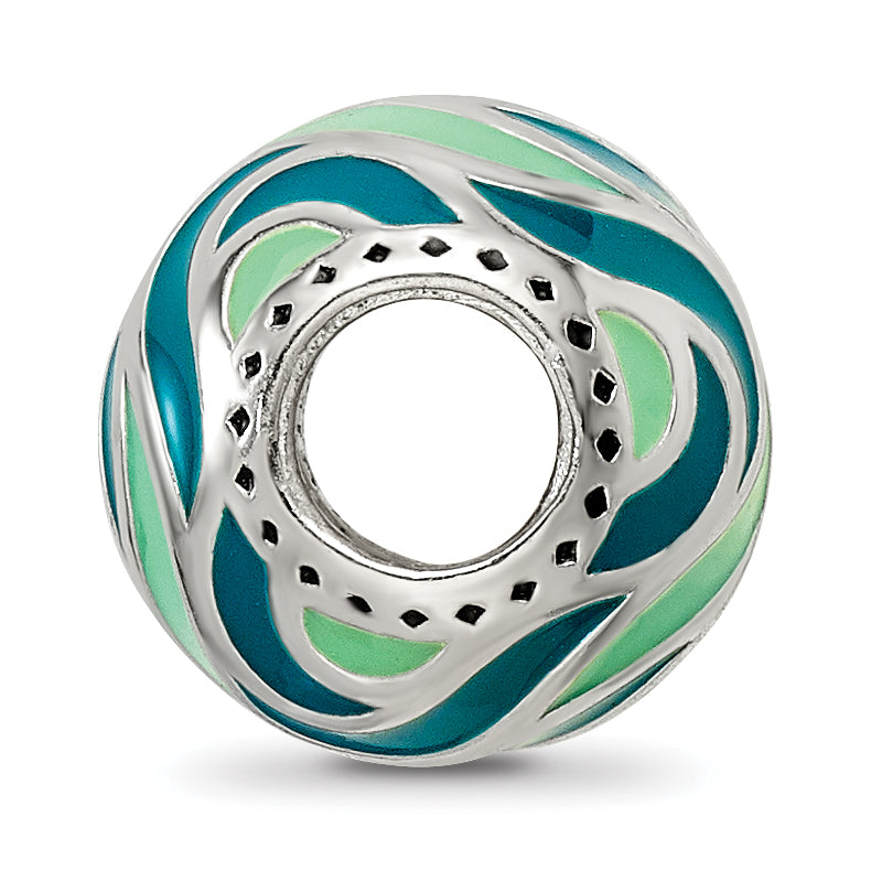 Sterling Silver Reflections Mint & Teal Enameled, Silver IP-Plated Bead