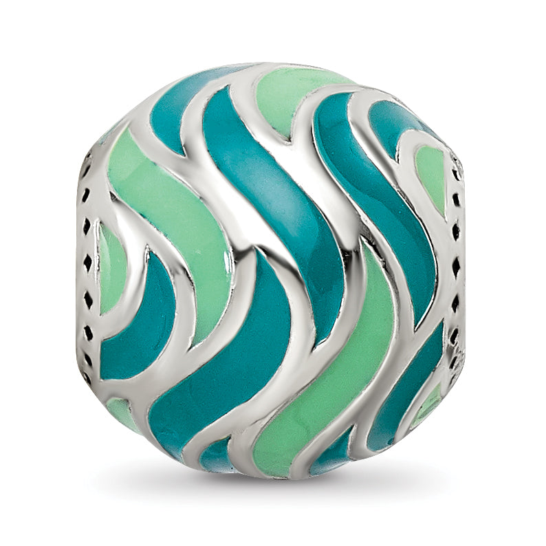 Sterling Silver Reflections Mint & Teal Enameled, Silver IP-Plated Bead