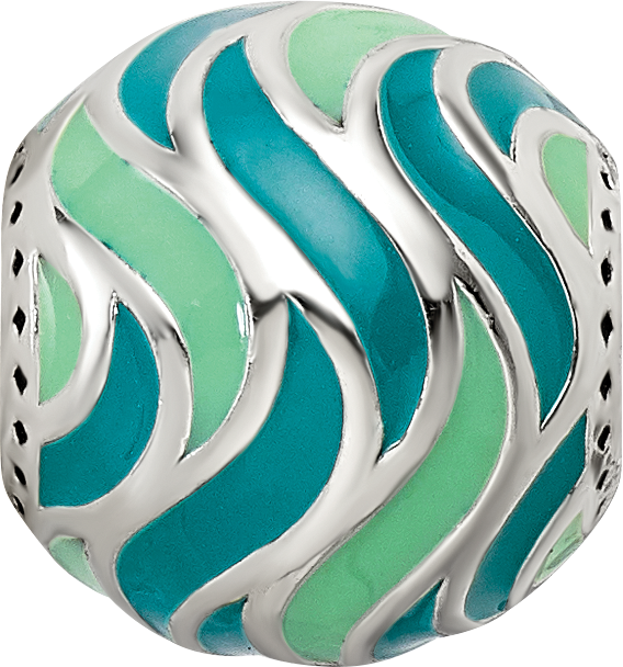 Sterling Silver Reflections Mint & Teal Enameled, Silver IP-Plated Bead