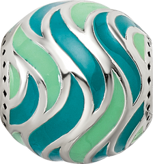 Sterling Silver Reflections Mint & Teal Enameled, Silver IP-Plated Bead