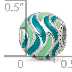 Sterling Silver Reflections Mint & Teal Enameled, Silver IP-Plated Bead