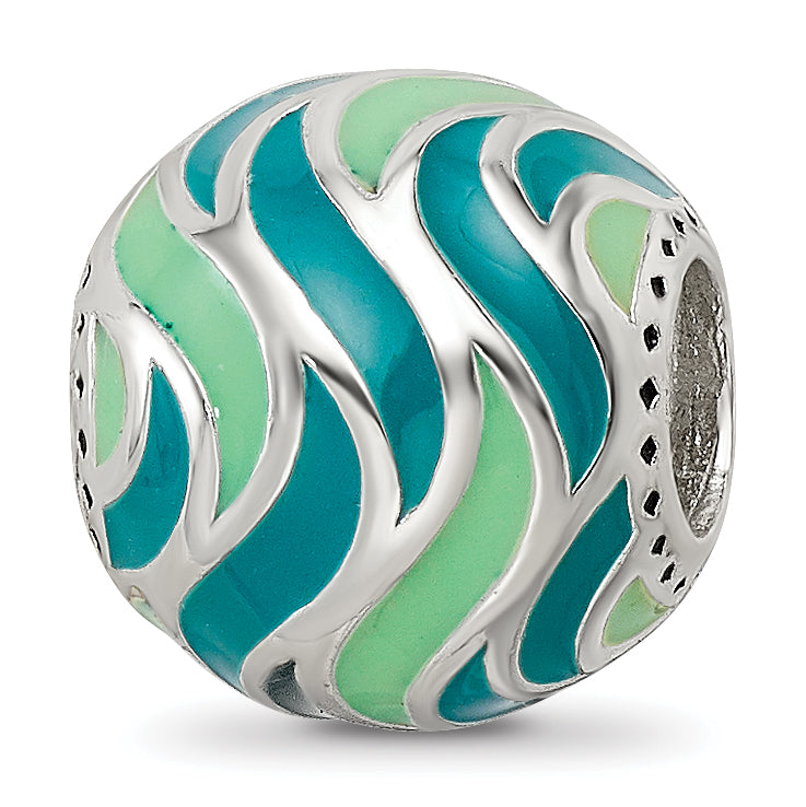 Sterling Silver Reflections Mint & Teal Enameled, Silver IP-Plated Bead