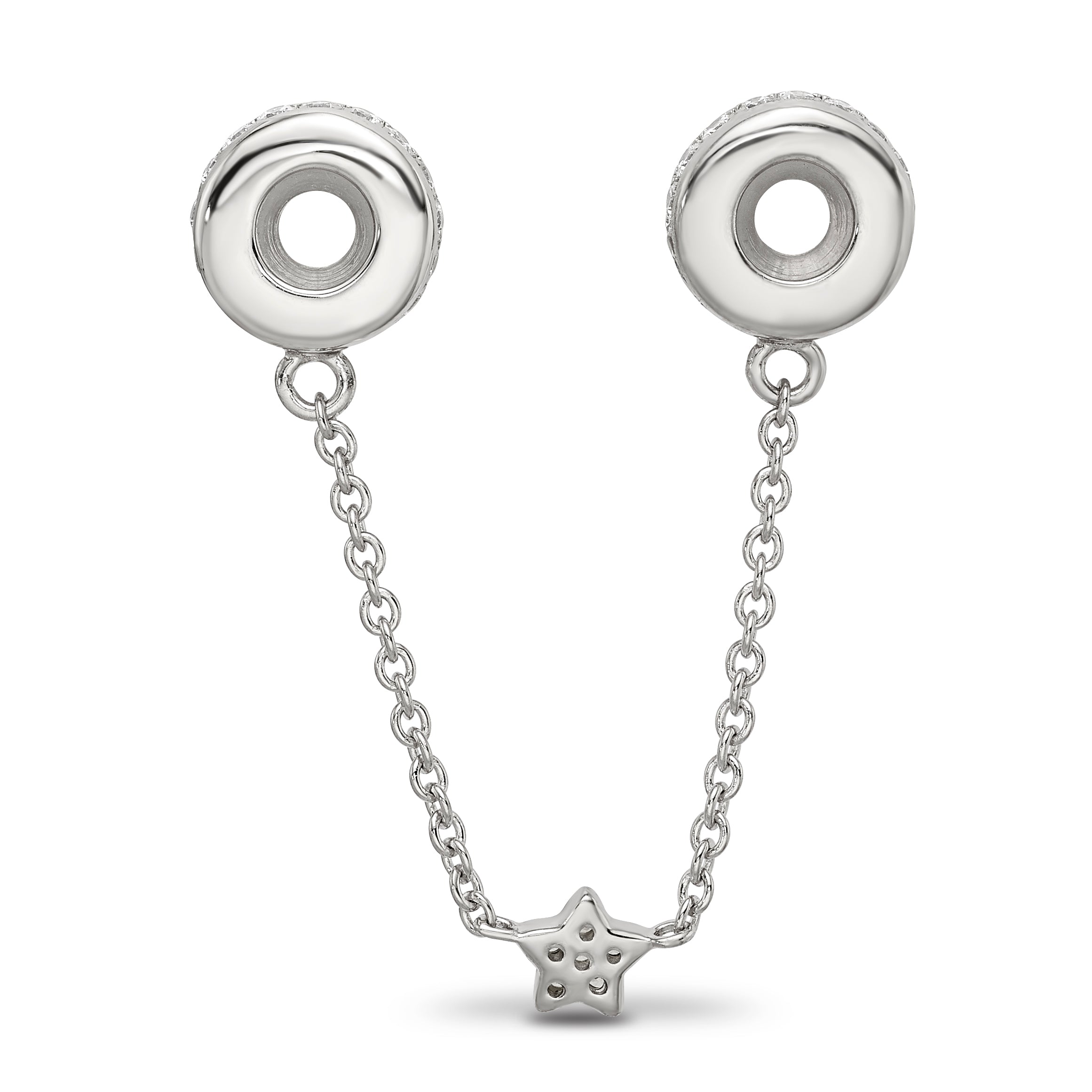 Sterling Silver Reflections Rhodium-plated 3in Security Chain CZ Beads