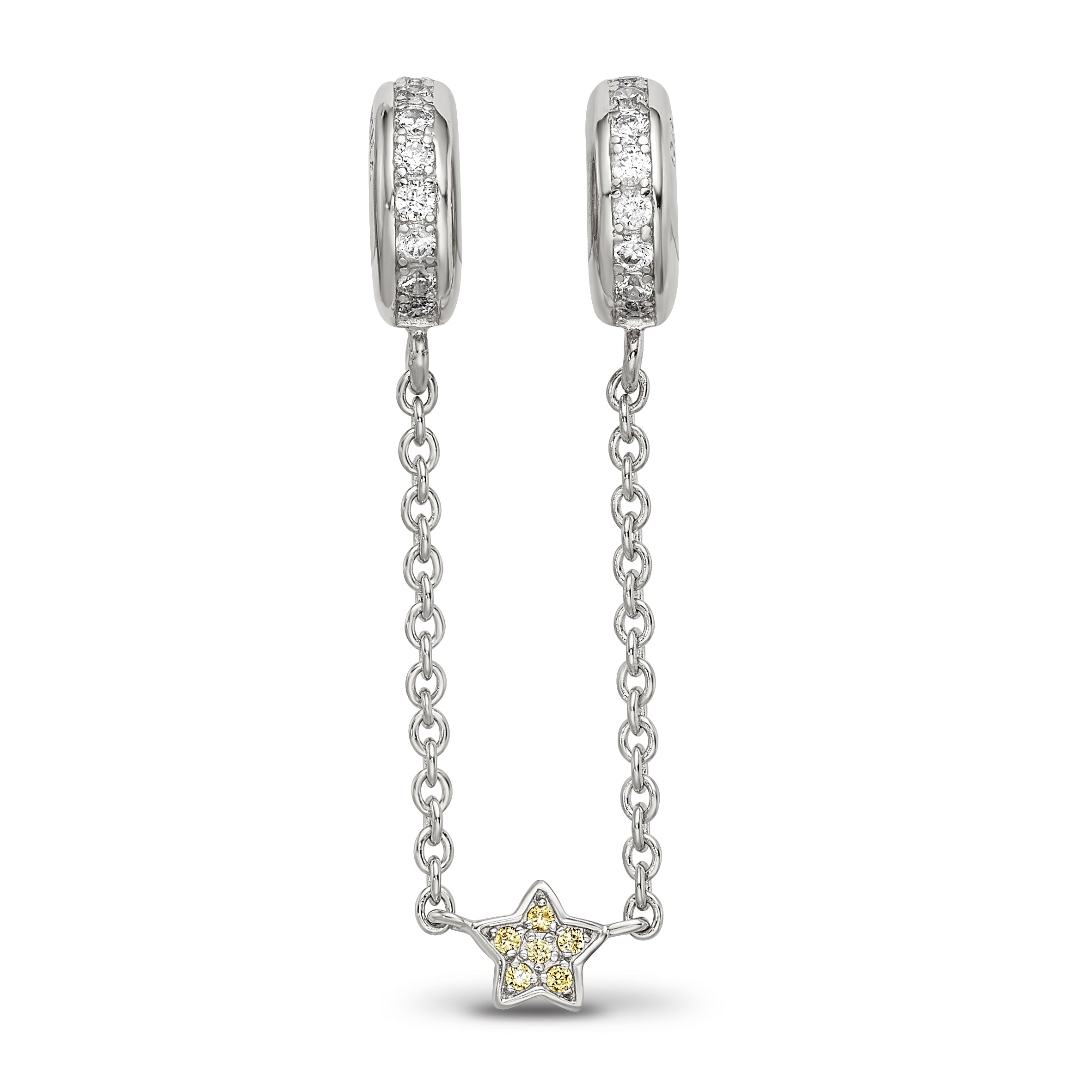 Sterling Silver Reflections Rhodium-plated 3in Security Chain CZ Beads