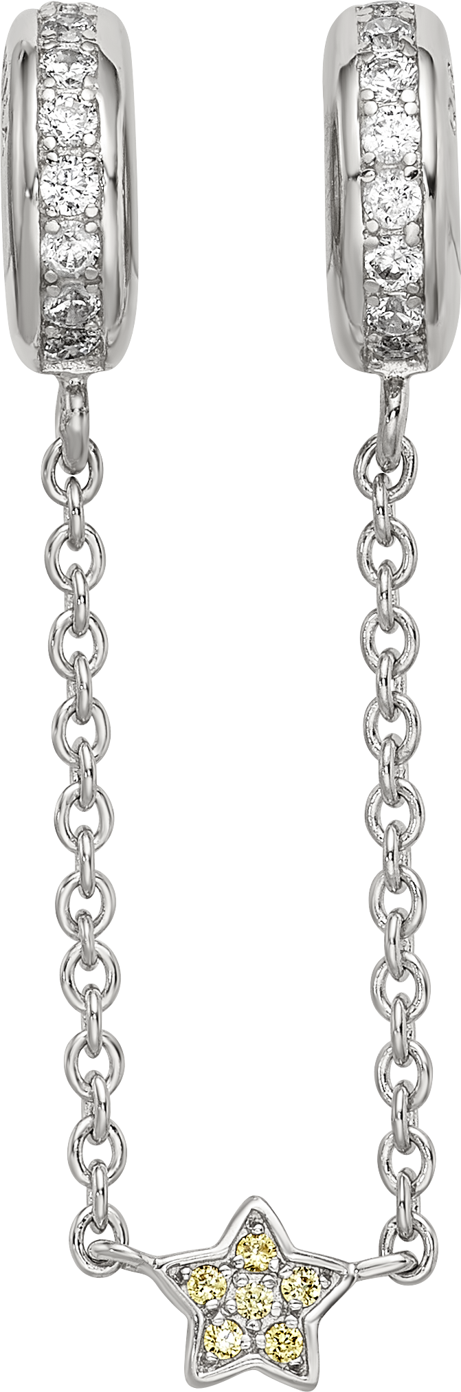 Sterling Silver Reflections Rhodium-plated 3in Security Chain CZ Beads