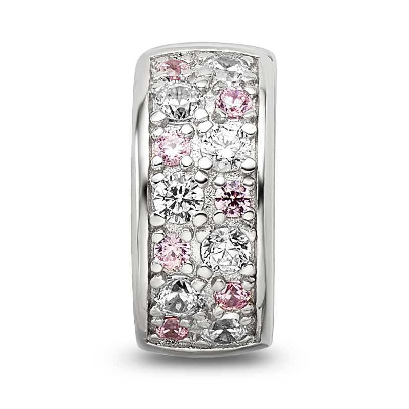 Sterling Silver Reflections Rhodium-plated White & Pink CZ Hinged Bead