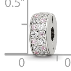 Sterling Silver Reflections Rhodium-plated White & Pink CZ Hinged Bead